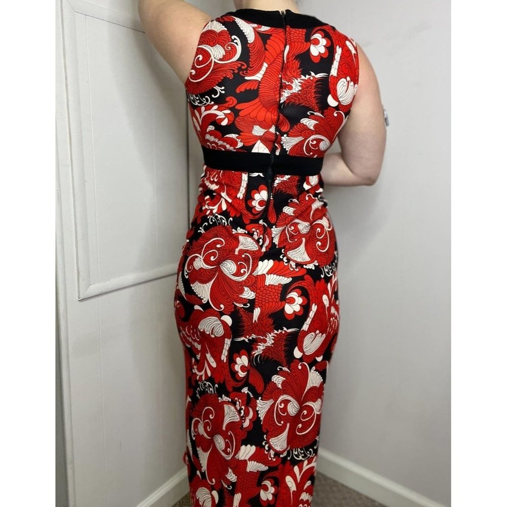 1960s Vintage Mod Long Dress Red, Black, and White Sleeveless Midi Dress - Picture 4 of 12